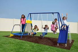 Nothing completes a family home more than an outdoor play set from academy sports + outdoors. Outdoor Metal Playground Kids Playset W Mini Trampoline Glide Ride Slide Gym 1000 Kids Playground Swing Sets For Kids Kids Play Set