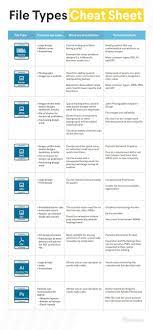 File Types List And Cheat Sheet Cheat Sheets Graphic Design Tips Computer Programming