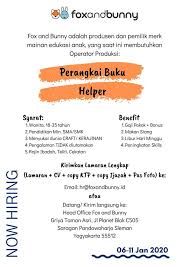 Beli pabrik mainan online berkualitas dengan harga murah terbaru 2021 di tokopedia! Lowongan Kerja Fox And Bunny Posisi Perangkai Buku Helper Yogyakarta Jatengloker