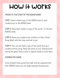 When a student covers a row vertically, horizontally, diagonally, or the entire board (depending on how you choose to play), they call out bingo and say what is underneath each counter, verifying that it has been called. French Virtual Bingo Distance Learning Freebie By French Adventures