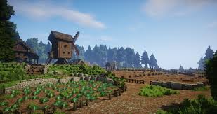 Farming Village W Windmill Conquest Reforged Minecraft Project Minecraft Farm Minecraft Blueprints Minecraft Medieval