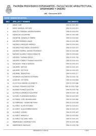 PADRÓN PROVISORIO ESTUDIANTES - FACULTAD DE ARQUITECTURA, URBANISMO Y DISEÑO