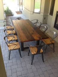 Reclaimed Wood And Steel Outdoor Dining Table 1 Outdoor Dining Room Wood Patio Table Patio Furniture Layout
