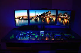 30 Coolest And Inspiring Multi Monitor Gaming Setups Gaming Computer Desk Custom Computer Computer Desk