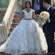 Puffy Skirt Princess Ball Gown Wedding Dresses 2019 Off Shoulder 3d Floral Lace Dubai Arabi Puffy Wedding Dresses Ivory Wedding Dress Wedding Dress Inspiration