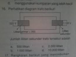 Jumlah Lilitan Sekunder Pada Trafo Di Bawah Ini Adalah Sama Caranya Brainly Co Id