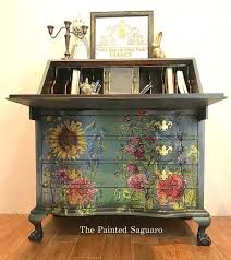Beautiful Super Clean And Sturdy Hand Painted Antique Chippendale Secretary Desk The Primary Colors Ar In 2020 Painting Old Furniture Chalk Paint Desk Decoupage Desk