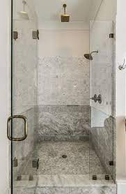 While marble both looks beautiful and proves itself quite durable, tile showers can cause multiple problems, most notably Walk In Shower With Mixed Marble Tiles Transitional Bathroom