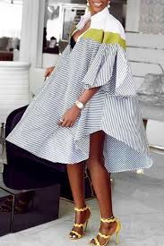 Shyfull Casual Striped Asymmetrical Knee Length Shirt Dress Striped Shirt Dress Striped Shirt Women Shirt Dress