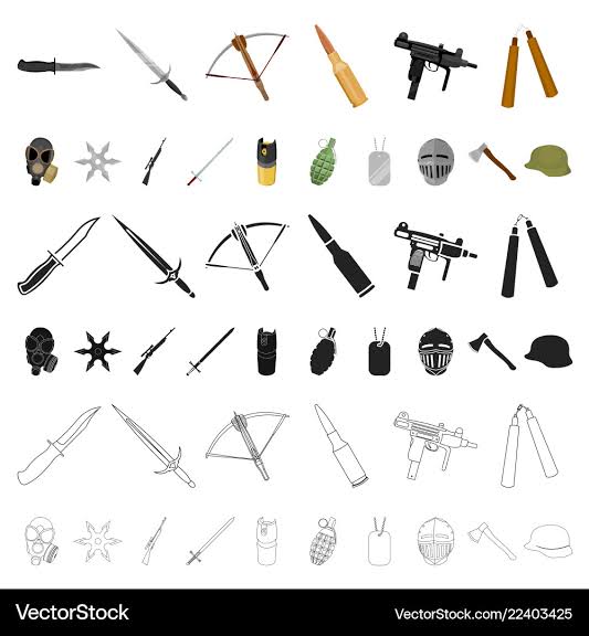 Types of weapons cartoon icons in set collection – Royalty-Free Vector |  VectorStock