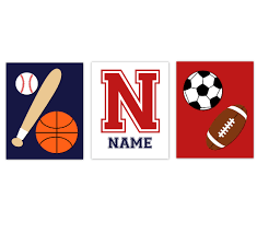 Personalized Sports Wall Art Baseball Football Basketball Soccer Monogram Baby Boy Nursery Wall Art Boys Room Toddler Boy Sport Prints Red Navy Blue Baby Nursery Decor Home Decor Playroom Art Dezignerheart