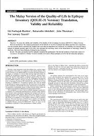 Pdf The Malay Version Of The Quality Of Life In Epilepsy Inventory Qolie 31 Version Translation Validity And Reliability