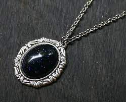 Blue Goldstone Necklace Cameo Etsy Blue Goldstone Rainbow Moonstone Necklace Jewelry