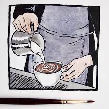 coffee pouring original watercolour painting barista espresso latte art drawing illustration coffee art drawing watermelon art coffee drawing
