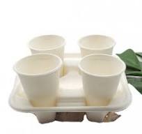 China custom printed sugarcane cup holder reusable coffee cup 4 cup carrier  tray