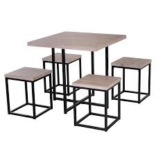 Check spelling or type a new query. Homcom 5 Piece Dining Room Table Chair Set Square Board Steel Space Saving With Stools Natural Wood Color Buy Online In Dominica At Dominica Desertcart Com Productid 99599275