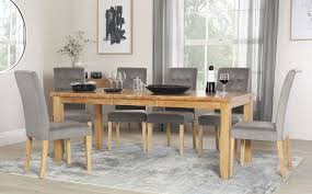 Highbury Oak Extending Dining Table With 6 Regent Grey Velvet Chairs Furniture Choice Oak Extending Dining Table Velvet Chair Extendable Dining Table