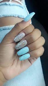Glitter coffin nails short medium and long coffin acrylic nails 20 trendy medium length coffin nail styles in spring ibaz Blue Coffin Nails With Glitter Blue Glitter Nails Blue Coffin Nails Baby Blue Nails