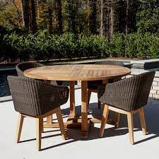 Povl Outdoor Valden 63 Round Dining Table In 2020 Wood Patio Table Round Outdoor Dining Table Deck Dining Table