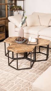 Transform a cluster of hexagon units from a coffee table into additional stool seating or side tables instantly. Hexagon Coffee Set Centre Table Living Room Side Table Wood Small Apartment Interior