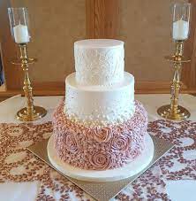 Miss Sara S Cakery Wedding Cakes Custom Wedding Cakes Rosette Cake Wedding Lace Wedding Cake Beautiful Wedding Cakes