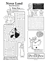 Peter Pan S Never Grow Up Printable Games Celebrating The Peter Pan Diamond Blu Ray Release Disney Activities Peter Pan Crafts Peter Pan