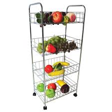 Homcom kitchen storage unit microwave cart trolley w/ cabinet wheels shelf grey. 4 Tier Kitchen Fruit Vegetable Rack On Wheels Deep Storage Stand Cart Trolley Vegetable Rack Vegetable Storage Rack Metal Kitchen