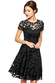 Amazon Com Amoluv Women Round Neck Short Sleeve Pleated Lace Slim Dress Clothing Lace Dress Black Short Cocktail Evening Dresses Lace Dress
