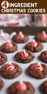 My soft and sweet sugar cookie with a twist of red and topped with a chocolate hershey kiss!!! 4 Ingredient Christmas Cookies Your Cup Of Cake
