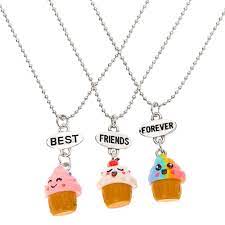 Best Friends Cupcake Pendant Necklaces 3 Pack Friend Necklaces Friend Jewelry Friendship Necklaces