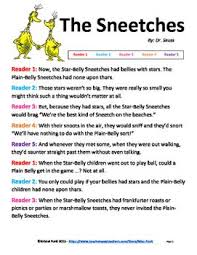 The Sneetches Readers Theater I Have Taken The Dr Seuss Story Of The Sneetches And Divided It Into 5 Reading Pa Sneetches Readers Theater Dr Seuss Activities