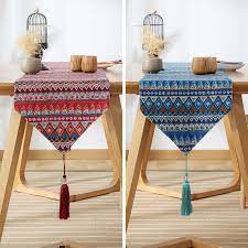 Bohemian place settings with geometric dinnerware. Bohemian National Style Double Sided Table Runner Tassel Tablecloth Tea Table Mat Dining Table Coffee Table Cloth Bed Runner Table Runners Aliexpress