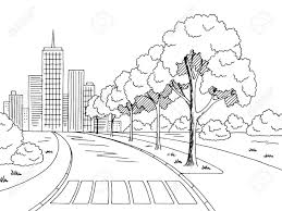 Black And White Road Drawing Black And White Scenery Drawing Google Search Drawing Scenery Landscape Sketch City Drawing