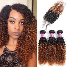 Explore a wide range of the best hair weave two tone on aliexpress to find one that suits you! Amazon Com Brazilian 2 Tone Ombre Kinky Curly Hair 3 Bundles With Closure 4x4 Ombre Free Part Lace Closure With Human Curly Hair Bundles Extensions 10 12 14 Closure10 Beauty