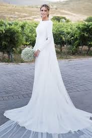 Vintage muslim long sleeves wedding dress lace modest sheer bateau bridal gowns. Modest Wedding Dress With Long Sleeves Crew Neck Coverd Open Back Short Train Women Wedding Dresses Aliexpress