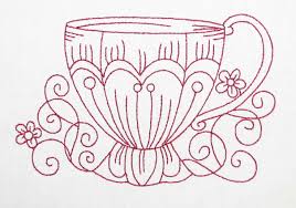 Some of this pattern is light fill stitch, so your fabric will show through in. Tea Cups Embroidery Patterns Vintage Vintage Embroidery Embroidery Patterns