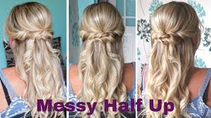 The fishtail braid in this design is as elegant as they can get and it helps to create a flawless half up half down style. Messy Half Up Half Down Curly Hairstyle Weddings Proms Bridesmaid Bridal Hairstyles Youtube
