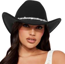 Classico Feltro-Western-Cowboy-Cowgirl-Cappelli per  Donna-Uomo-Fedora-Jazz-Hat con Band(Lagre), Nero con strass, L : Amazon.it:  Moda