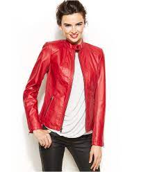 Inc International Concepts Band Collar Faux Leather Moto Jacket Coats Women Macy S Leather Jackets Women Leather Jacket Red Jacket Leather