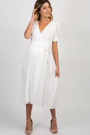 White Puff Sleeve Maternity Wrap Midi Dress Pink Blush Maternity Dress White Maternity Maxi Dress Maternity Midi Dress