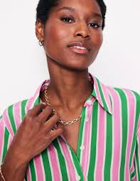 Boden Sienna Silk Shirtmauve And Stripe in Green