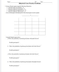 In peas, a single gene codes for seed shape and another single gene codes for stem length. Date Name Per Dihybrid Cross Practice Problems 1 Chegg Com