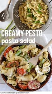 Creamy Pesto Pasta Salad Is An Easy Make Ahead Salad Full Of Fresh Spring Vegetables Like Asparagus Cherry Pesto Pasta Salad Yummy Pasta Recipes Creamy Pesto