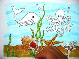 Gambar untuk mewarnai sketsa pemandangan pantai. Lukisan Hidupan Laut Sekolah Rendah Cikimm Com