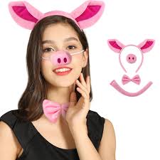 Jionchery Pig Costume Set Included Pig Ears Headband, Faux Pig Nose, Bow  Tie and Pig Long Curled up Tail for Halloween Cosplay Costume or Party  Decoration