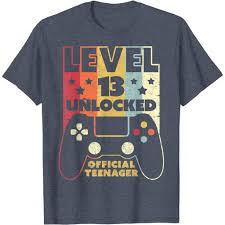 Vintage style graphic design gift for son or daughter who became teenager this year . 13th Birthday Shirt Level 13 Unlocked Official Teenager T Shirt Men S Short Sleeved Round Neck Summer 2255 Jly6 Shopee Thailand