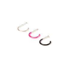 20g Sterling Silver Neon Pink Black And Silver Nose Ring Set Of 3 Silver Nose Ring Kids Jewelry Nose Jewelry