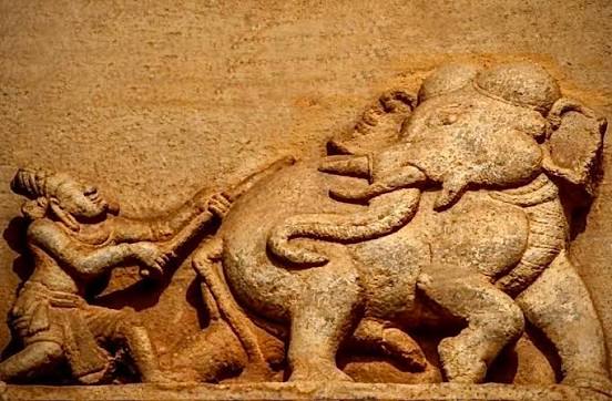 Angry elephant sculpture at Alaghiya Nambirayar Temple