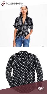 Black And White Polka Dot Shirt Womens Jcrew Petite Silk Blouse Black White Polka Dot Clothes Black Blouse How To Wear