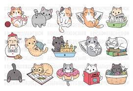 Funny Cats Clipart Cute Cat Clip Art Kawaii Kitten Kitty Icons Pet Illustrations Printable Stickers Planner Supplies Vector Commercial Use Cat Clipart Clip Art Printable Stickers